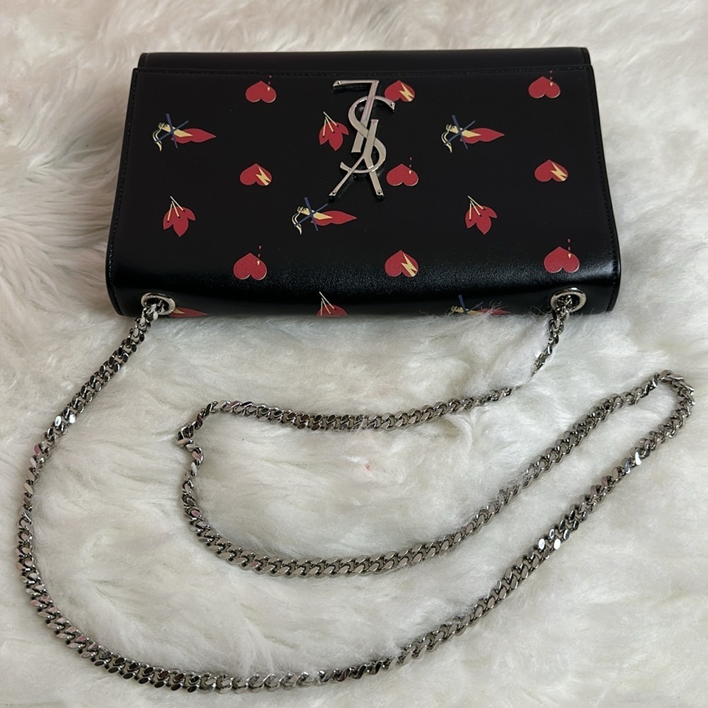 💯Authentic YSL Black Calfskin Printed Kate Medium, Black🍀 - Picture 7 of 17